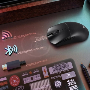 Darmoshark M3 трирежимна 2.4G/USB-C/Bluetooth PAW3395 Чорна Бездротова ігрова миша