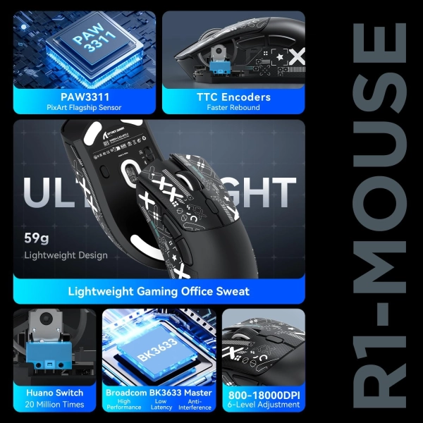 ATTACK SHARK R1 PAW3311 Бездротова/дротова ігрова миша