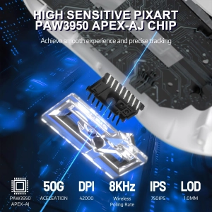 Бездротова магнітна миша Ajazz AJ159 APEX PAW3950 400 мАч RGB Біла