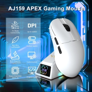 Бездротова магнітна миша Ajazz AJ159 APEX PAW3950 400 мАч RGB Біла