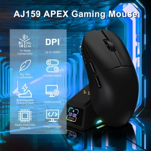 Бездротова магнітна миша Ajazz AJ159 APEX PAW3950 400 мАч RGB Чорна