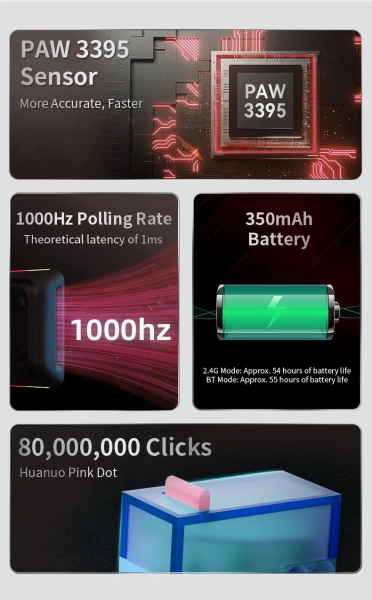 Безпровідна миша AJAZZ M259 із магнієвого сплава PAW3395 з Bluetooth 2,4G Чорна