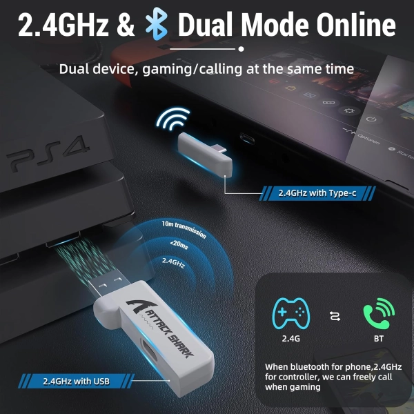 ATTACK SHARK L80 Легка бездротова ігрова гарнітура BT/2.4G/ 40 мм динаміки,Біла