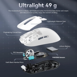 ATTACK SHARK X3 MAX PAW3950 Wireless Gaming Mouse, White