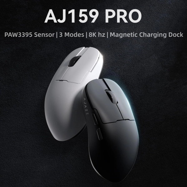 Трирежимна мишка Ajazz AJ159 PRO PAW3395 2.4G 26000 DPI RGB White
