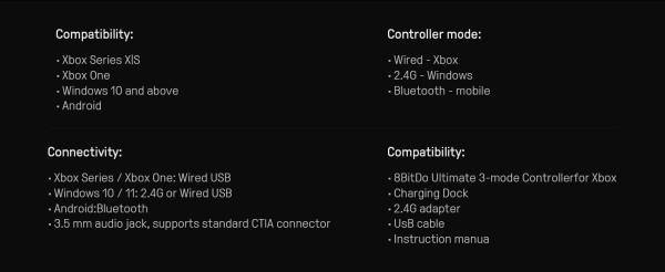 8BitDo Ultimate 3-режимний контроллер для Xbox, з эфектом Холла Xbox Series X|S и Xbox One Чорний