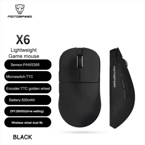 Darmoshark X6 Dual-Mode 2.4G/USB-C PAW3395 Чорного кольору