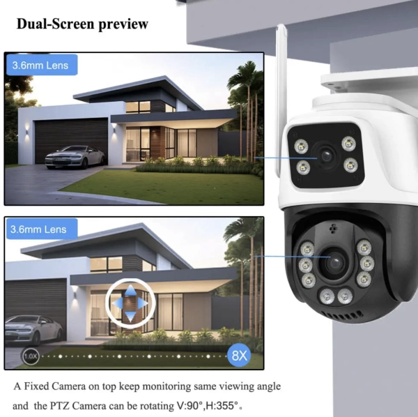 Зовнішня IP WiFi камера QEARIM EP6+QQ-6M 3+3MP icsee Dual Lens Автостеження за людиною