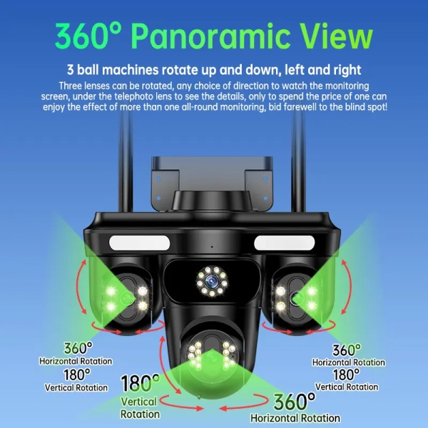 Зовнішня 12 MP IP камера Overscam Три об'єктива 6K автоматичне стеження WiFi IPC360