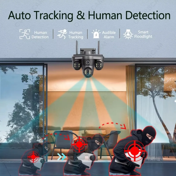 Зовнішня 35 MP IP камера Overscam 7 лінз 18K автоматичне стеження 30Х ЗУМ WiFi FFVideo