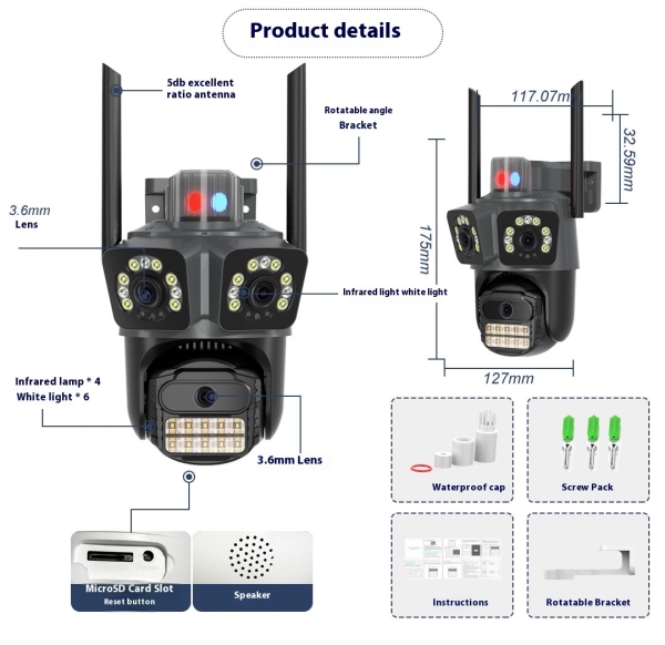 Вулична 9MP IP WiFi камера 3 в 1 A35+ ICSEE Стеження за людьми