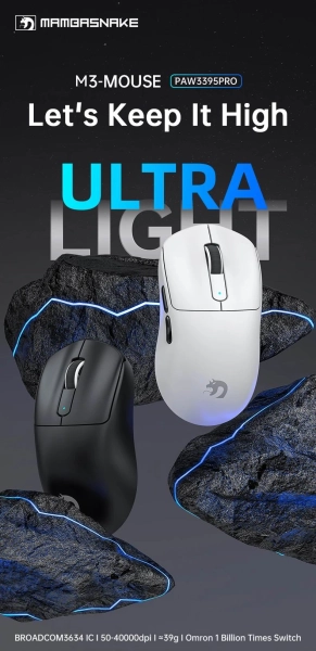 Ігрова Миша MAMBASNAKE M3 Спіральний кабель, PAW3395PRO, 40 000 DPI, мікроперемикач Omron