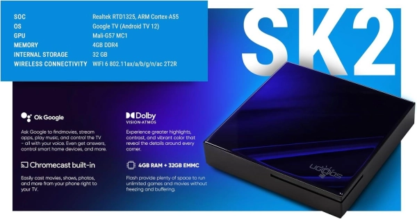 Ugoos SK2 4/32 (RTD1325) Google TV 12.0 Голос. Управління