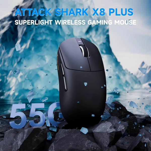 Миша ATTACK SHARK X8 Plus PAW3395PRO з трьома режимами 2.4G/USB-C з кабелем/Bluetooth Чорна