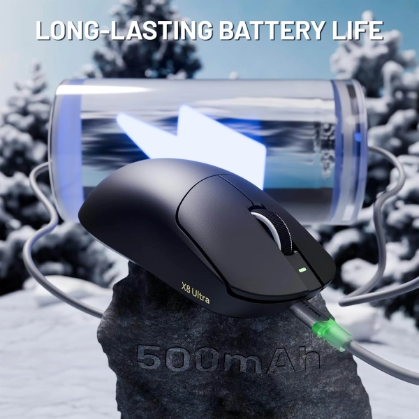 Миша ATTACK SHARK X8 ULTRA 42000 DPI PAW3950MAX,8K 2.4G/USB-C з кабелем/Bluetooth Black