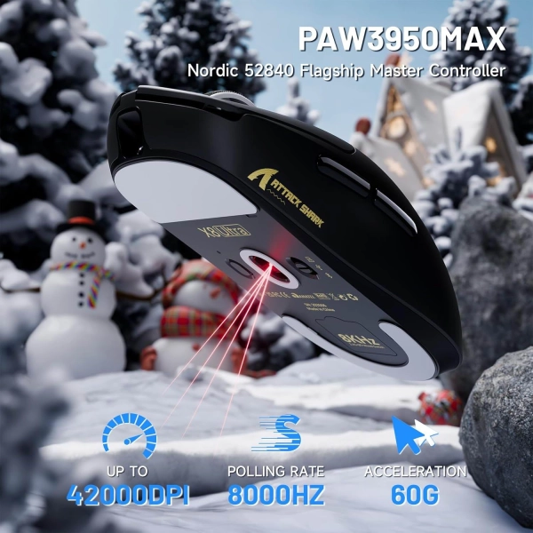 Миша ATTACK SHARK X8 ULTRA 42000 DPI PAW3950MAX,8K 2.4G/USB-C з кабелем/Bluetooth Black