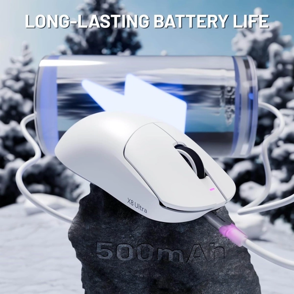 Миша ATTACK SHARK X8 ULTRA 42000 DPI PAW3950MAX,8K 2.4G/USB-C з кабелем/Bluetooth White