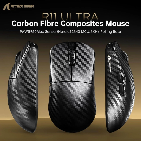 Миша ATTACK SHARK R11 ULTRA 42000 DPI, PAW3950 MAX, Carbon Shark, 8K,Black