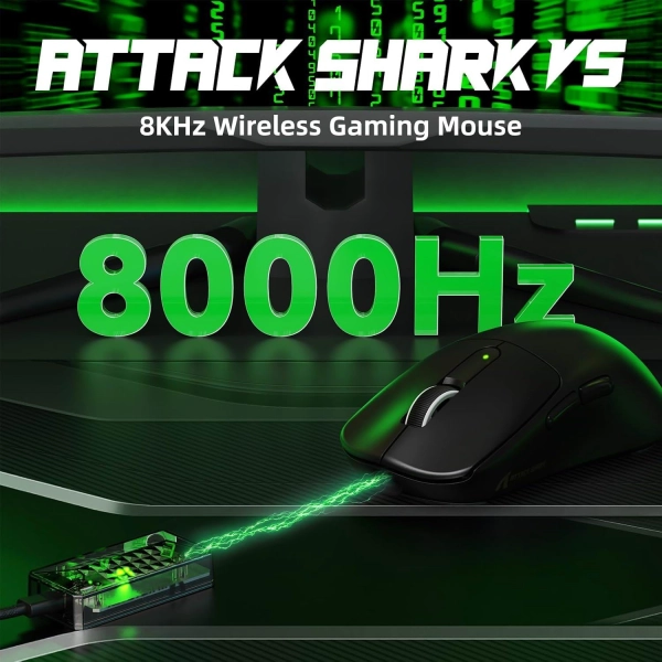 Бездротова миша ATTACK SHARK V5 42000 DPI PAW3950MAX,8K,Nordic 52840,Black