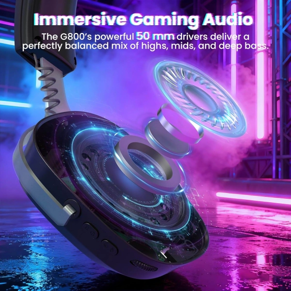 Навушники ATTACK SHARK G800, об'ємний звук 7.1, Bluetooth/2.4G для ПК, PS5, PS4, Xbox Чорного кольору