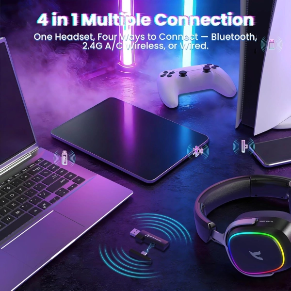 Навушники ATTACK SHARK G800, об'ємний звук 7.1, Bluetooth/2.4G для ПК, PS5, PS4, Xbox Чорного кольору