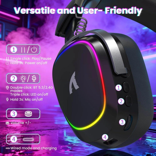 Навушники ATTACK SHARK G800, об'ємний звук 7.1, Bluetooth/2.4G для ПК, PS5, PS4, Xbox Чорного кольору