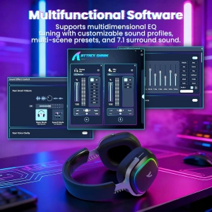 Навушники ATTACK SHARK G800, об'ємний звук 7.1, Bluetooth/2.4G для ПК, PS5, PS4, Xbox Чорного кольору